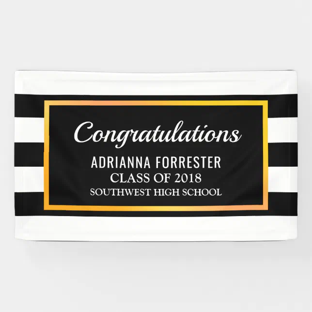Graduate Congratulations Black White Stripes Banner | Zazzle