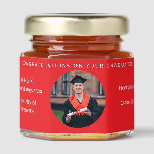 Graduate Congratulations Custom Photo Stylish Red Honey Jar Favors