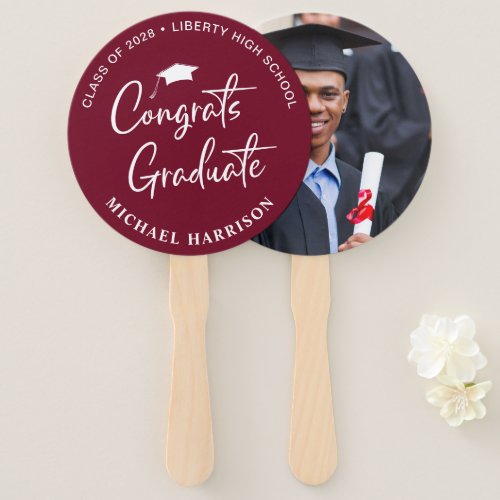 Graduate Congratulations Photo Burgundy Hand Fan