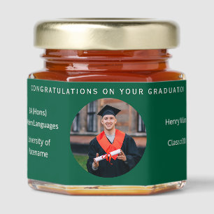 Graduate Congratulations Photo Green Elegant Honey Jar Favors