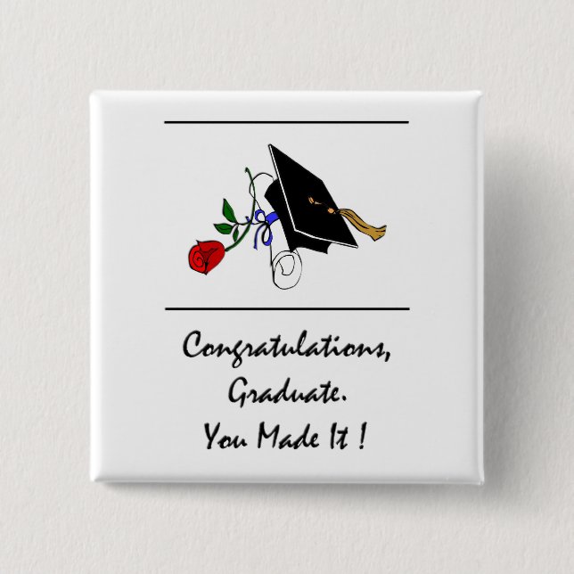graduate congratulations scroll and rose pinback button (Front)