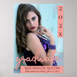 Graduate Coral Script Trendy Grad Photo Keepsake Poster