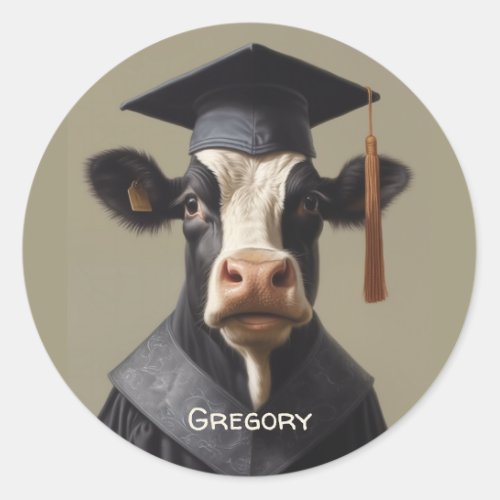 Graduate Cow Classic Round Sticker