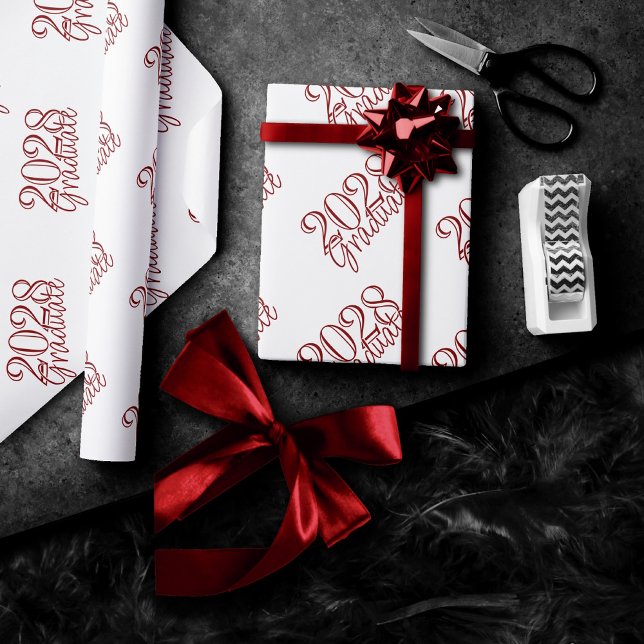 Graduate Crimson Script | Modern Classy Red Year Wrapping Paper (Creator Uploaded)