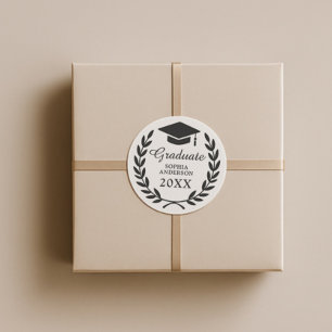 Graduate Custom Cap Laurel Wreath Emblem Classic Round Sticker