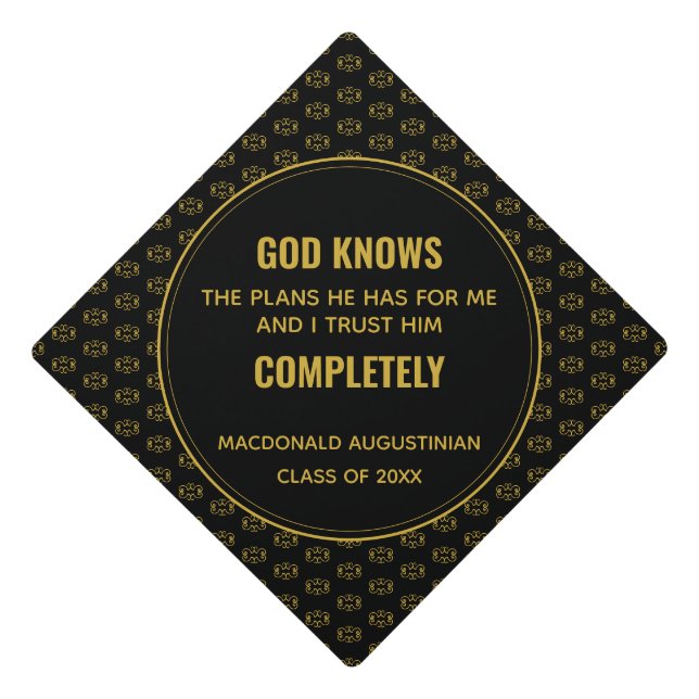 Graduate Custom GOD KNOWS THE PLANS Christian Graduation Cap Topper (Front)