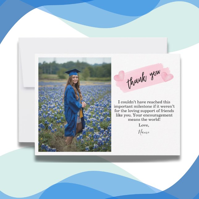Graduate Custom Photo Modern Script Message Thank You Card (Celebrate the accomplishments of your graduate with our Custom Photo Modern Script Message Thank You)