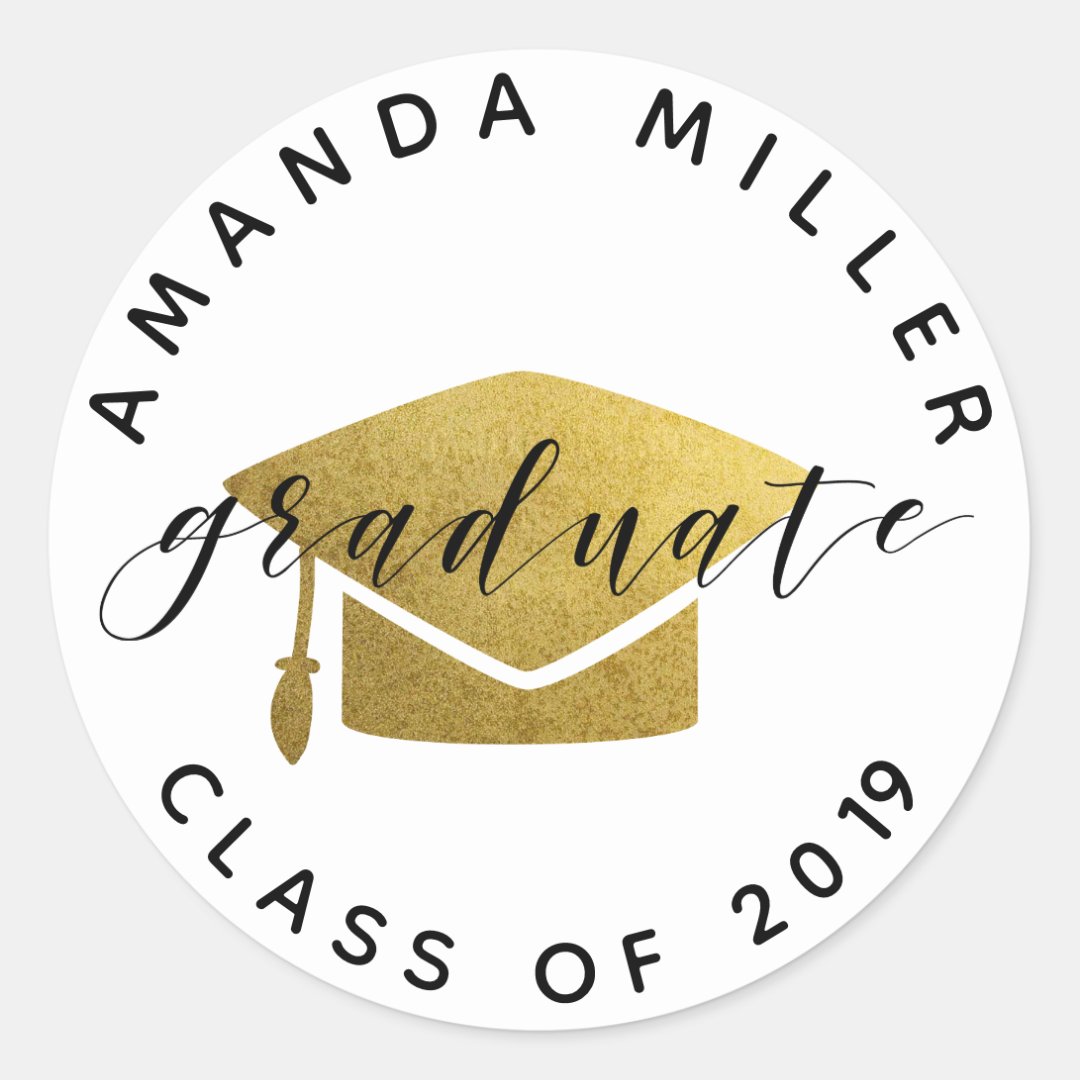 Graduate custom sticker gold cap personalized | Zazzle