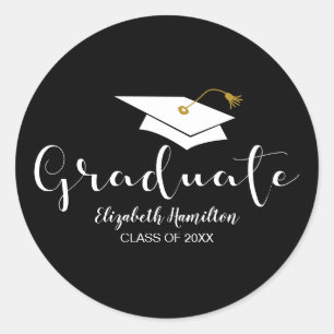 Graduate Cute Calligraphy Grad Cap Graduation Classic Round Sticker