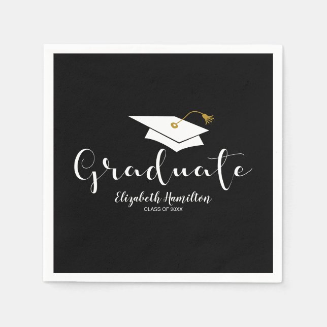 Graduate Cute Calligraphy Grad Cap Graduation Napkins (Front)