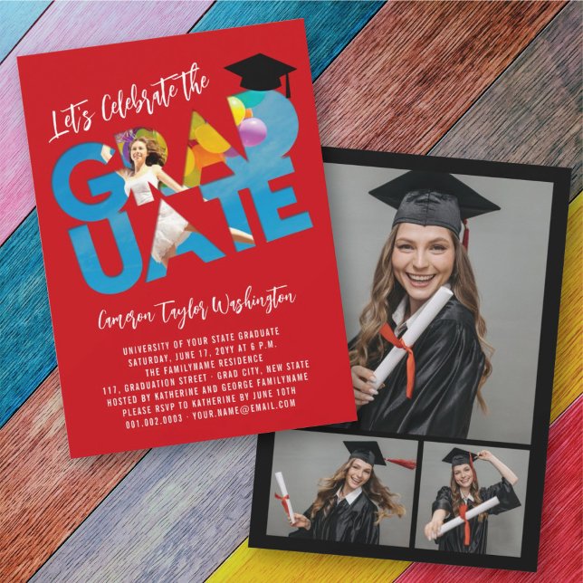 Graduate Cutout Photo Modern Red Graduation Party Invitation (Creator Uploaded)