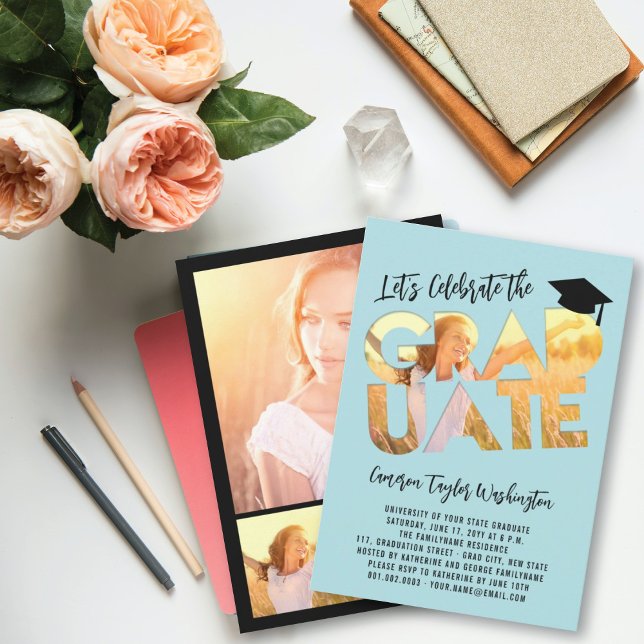Graduate Cutout Photo Pastel Blue Graduation Party Invitation (Creator Uploaded)