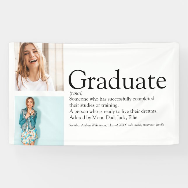 Graduate Definition 2 Photo Modern Black And White Banner (Horizontal)