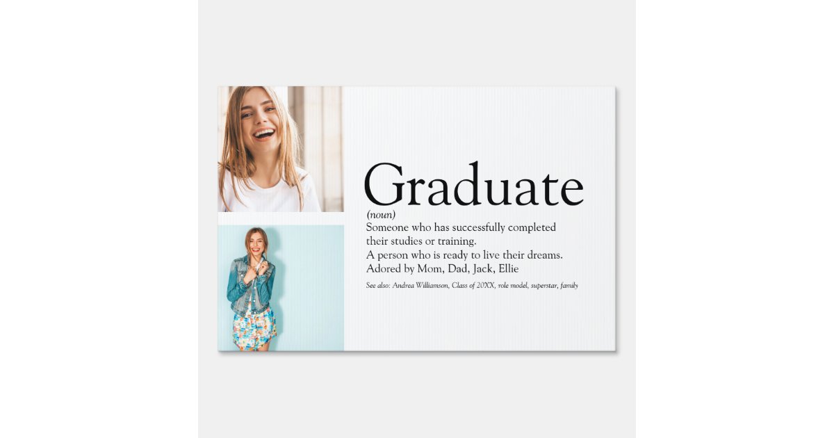 Graduate Definition 2 Photo Modern Black And White Sign | Zazzle