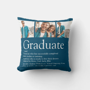 Graduate Definition 3 Photo Collage Modern Blue Throw Pillow