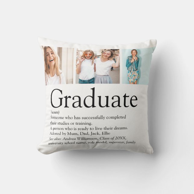 Graduate Definition 3 Photo Collage Modern Fun Throw Pillow (Front)