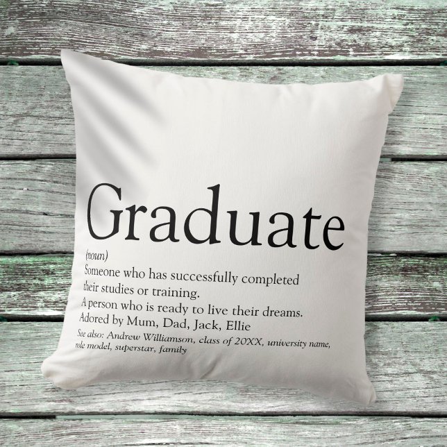 Graduate Definition Black and White Modern Fun Throw Pillow (Creator Uploaded)