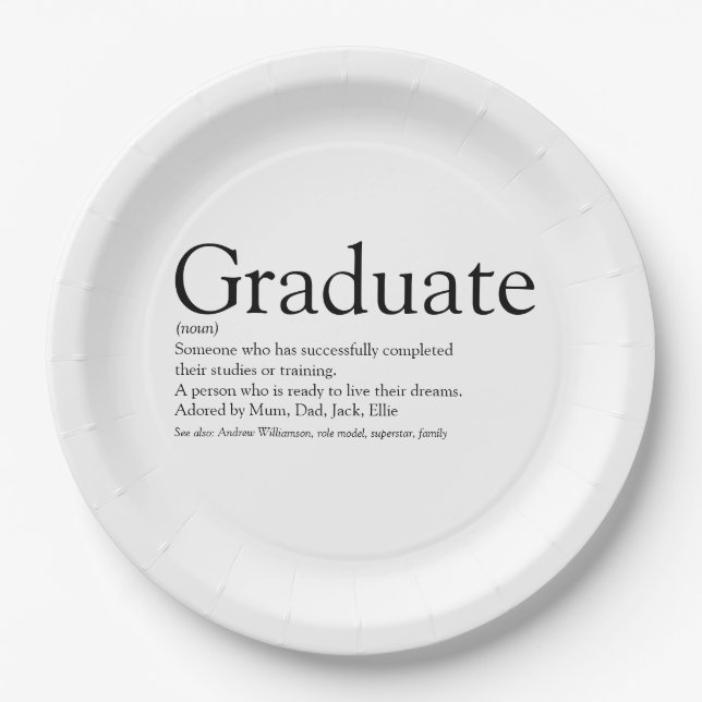 Graduate Definition Black and White  Paper Plates (Front)