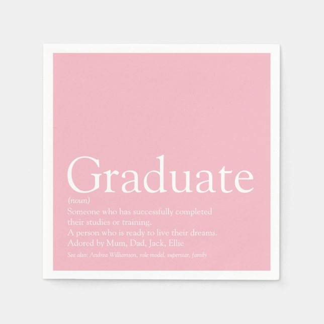 Graduate Definition Girly Pink Modern Napkins (Front)