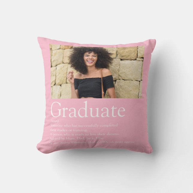 Graduate Definition Girly Pink Photo Throw Pillow (Front)