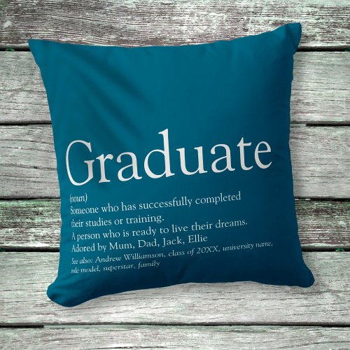 Graduate Definition Modern Blue Typography Throw Pillow