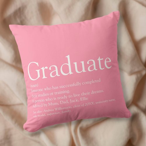 Graduate Definition Modern Girly Pink Fun Throw Pillow