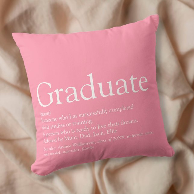 Graduate Definition Modern Girly Pink Fun Throw Pillow (Creator Uploaded)