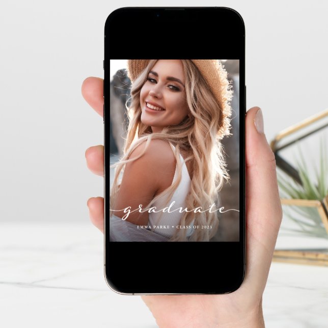 Graduate | Delicate Script and Two Photos Announcement (Front Digital)