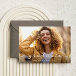 Graduate | Delicate Script and Two Photos Announcement<br><div class="desc">This simple and stylish Class of 2023 graduation announcement says "graduate" in delicate,  white elegant modern script with your favorite personal photo across the front of the card. Further information about the grad can go on the back,  with a minimalist black and white design.</div>