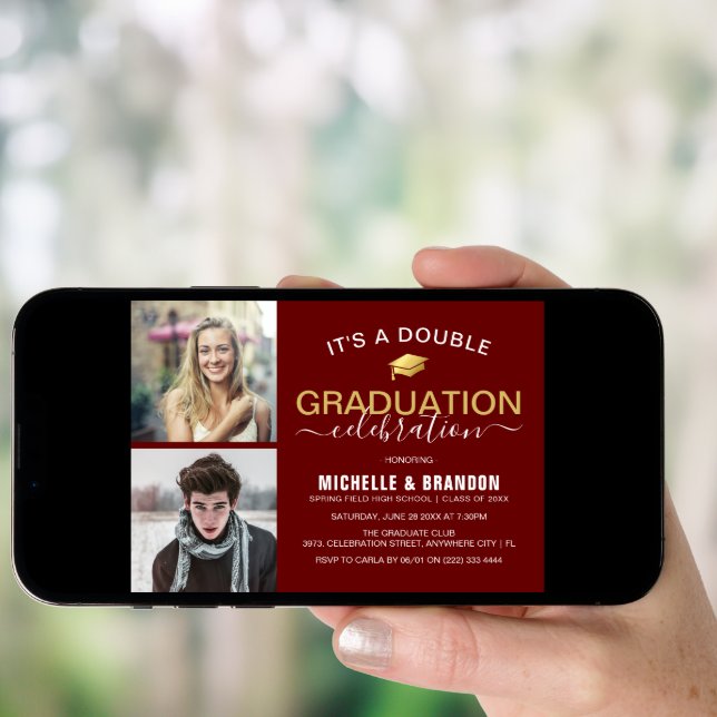 Graduate Double Celebration Graduation Party Photo Invitation (Front Digital)