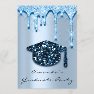 Graduate Drips Blue  Navy Cap3D Effect Glam 🎉 Invitation