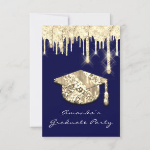 Graduate Drips Gold Cap 3D Glam Blue Navy Invitati Invitation