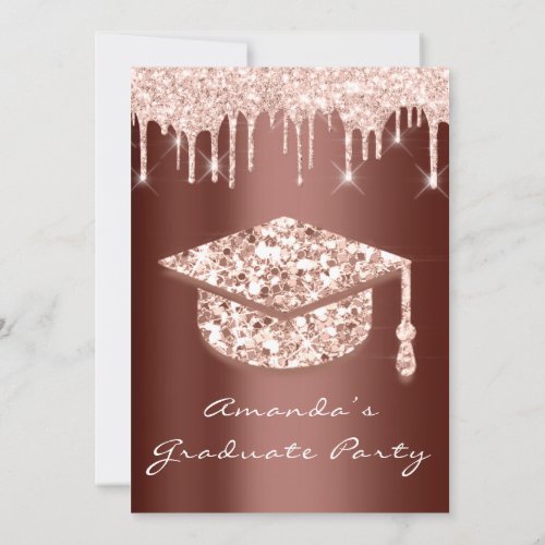 Graduate Drips Rose Gold Cap 3D Glam Brown Glam Invitation