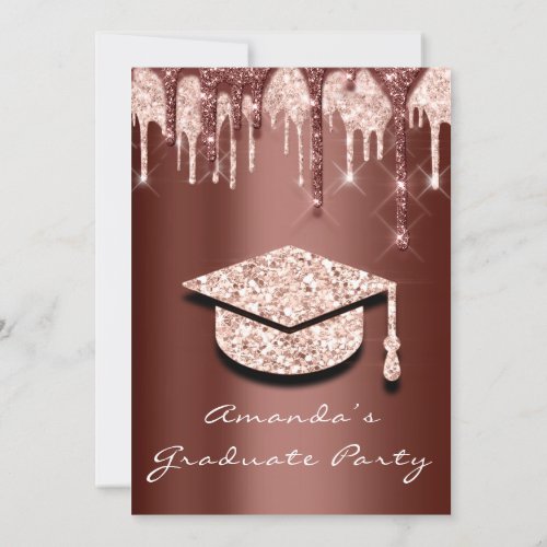 Graduate Drips Rose Gold Cap 3D Glam Brown Glamy Invitation