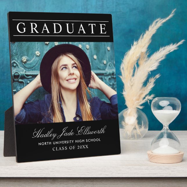Graduate Elegant Black Photo Keepsake Plaque (Side)