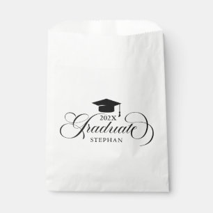 Graduate Elegant Black Script Typography Favor Bag