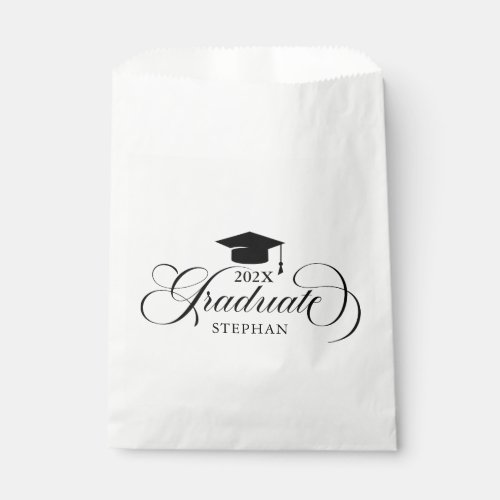 Graduate Elegant Black Script Typography Favor Bag