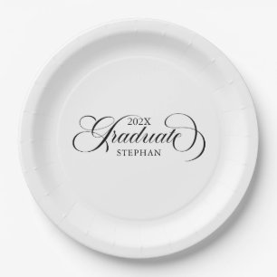 Graduate Elegant Black Script Typography Paper Plates