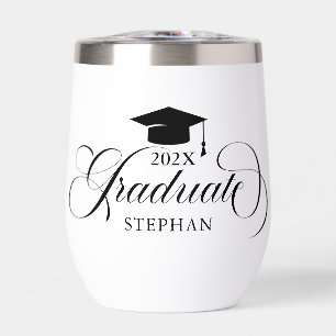 Graduate Elegant Black Script Typography Thermal Wine Tumbler
