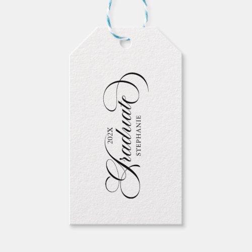 Graduate Elegant Black White Script Typography Gift Tags