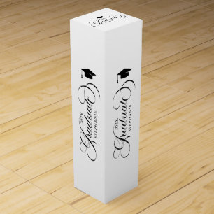 Graduate Elegant Black White Script Typography Wine Box