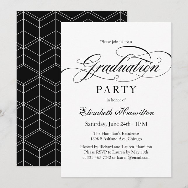 Graduate Elegant Calligraphy Graduation Party Invitation (Front/Back)