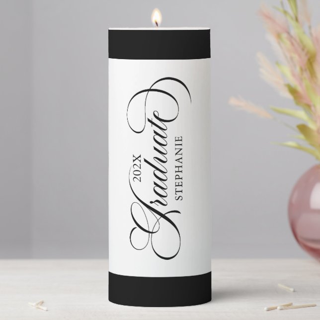 Graduate Elegant Classic Black Script Typography Pillar Candle (In Situ)