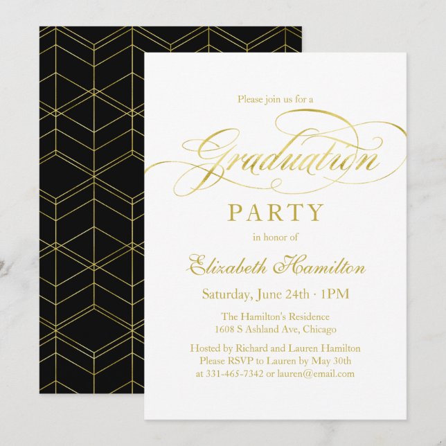 Graduate Elegant Faux Foil Grad Party Invitation (Front/Back)