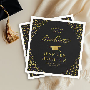 Graduate Elegant Gold Black Graduation Napkins