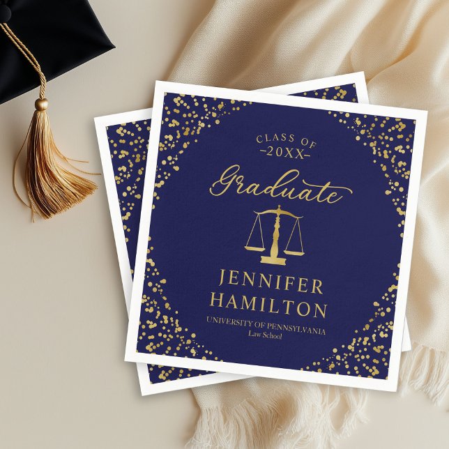 Graduate Elegant Gold Blue Law School Graduation Napkins (Creator Uploaded)
