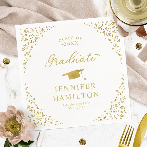 Graduate Elegant Gold Confetti On White Graduation Napkins