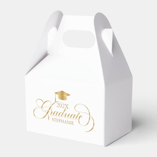 Graduate Elegant Gold Script Typography Favor Boxes (Front Side)