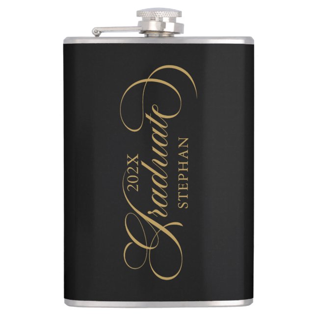 Graduate Elegant Gold Script Typography Flask (Front)