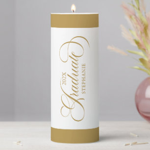 Graduate Elegant Gold Script Typography Pillar Candle